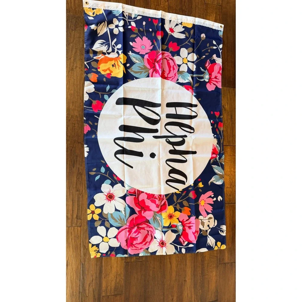 Alpha Phi Sorority Floral Flag 3'x5' Banner Greek Life Dorm Decor Navy OS Multi